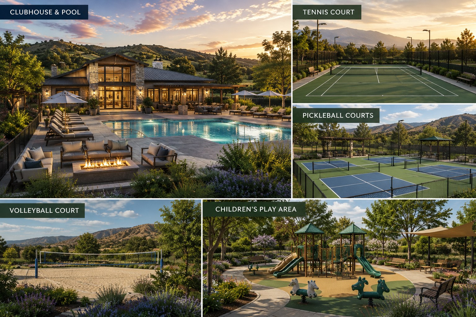 Lake Woods community clubhouse, pool, and recreation area